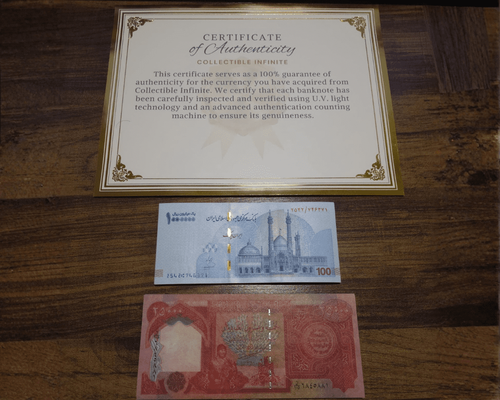 40 x 25,000 Iraqi Dinar & 50 x 1 Million Iranian Rial Banknotes – Collectors Bundle